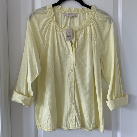 NWT LOFT Stripes Ruffle Tie Split Neck Long Sleeves 100% Cotton Blouse Size MP - Picture 16 of 16